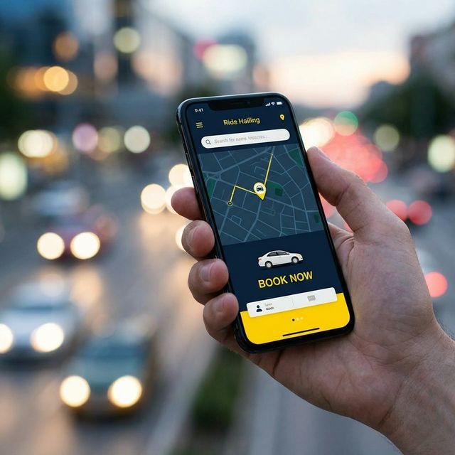 Modern mobile phone showing Taxi Booking UI